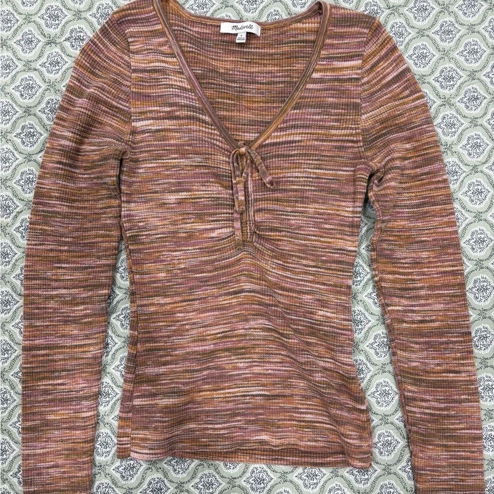 Madewell Space-Dyed V-Neck Cinched Sweater